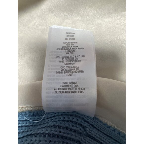 Lori Goldstein LOGO Blue Knit Sweater W/ Cream Lace Insets Women's Size L - Picture 8 of 9